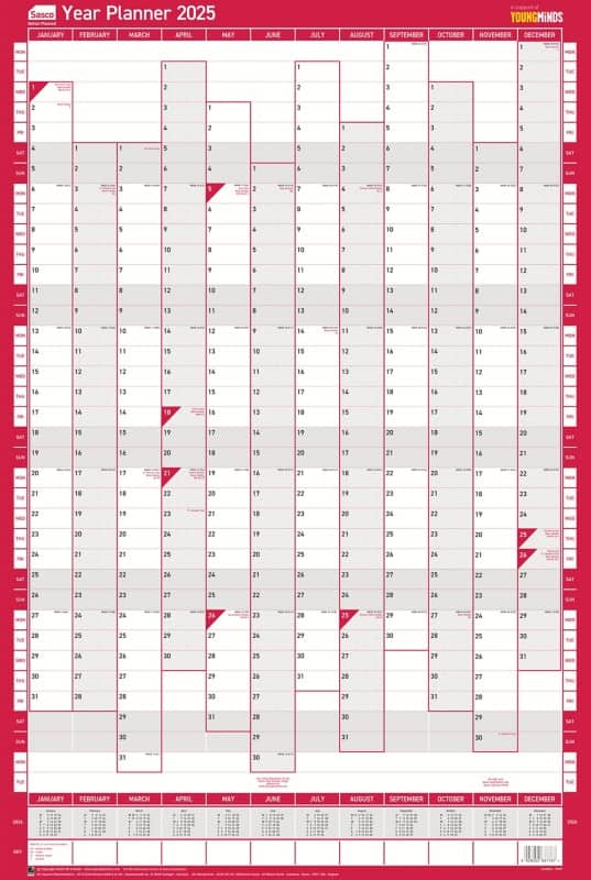 Sasco Year Planner 2027 English 61 (W) x 91.5 (H) cm Blue