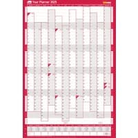 SASCO Unmounted Year Planner 2025 English 61 (W) x 91.5 (H) cm Red