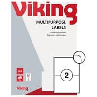Viking Multipurpose Labels Self Adhesive 199.6 x 143.5 mm White 100 Sheets of 2 Labels