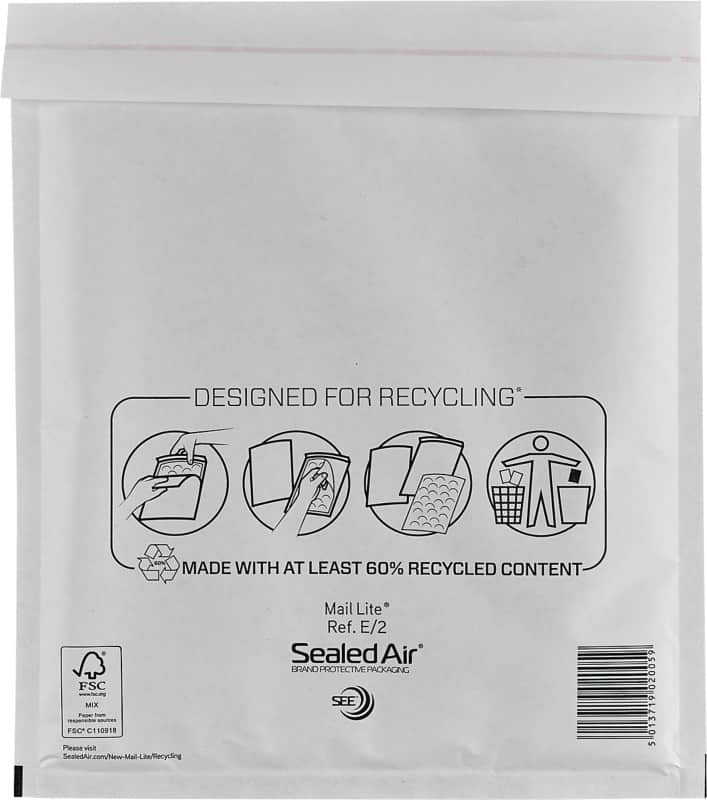Mail Lite Mailing Bag E/2 White Plain 220 (W) x 260 (H) mm Peel and Seal 79 gsm Pack of 100