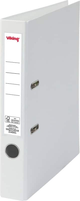 Viking Narrow Lever Arch File A4 50 mm White 2 Rings Cardboard, PP (Polypropylene) Matt Portrait