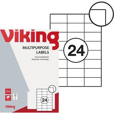 Viking Multipurpose Labels Self Adhesive 70 x 37 mm White 100 Sheets of 24 Labels