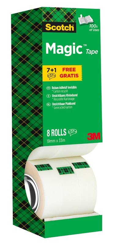 Scotch Tape Scotch Magic 810 Transparent 19 mm (W) x 33 m (L) Small Core Fibre Low Noise Pack of 8