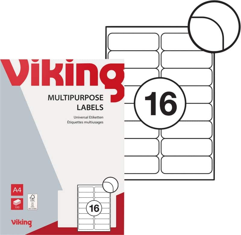 Viking Multipurpose Labels Self Adhesive 99.1 x 33.9 mm White 100 Sheets of 16 Labels