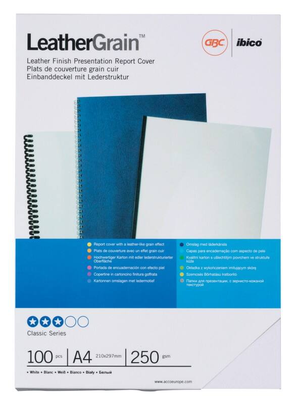 GBC Binding Covers A4 LeatherGrain 250 g/m² White Pack of 100