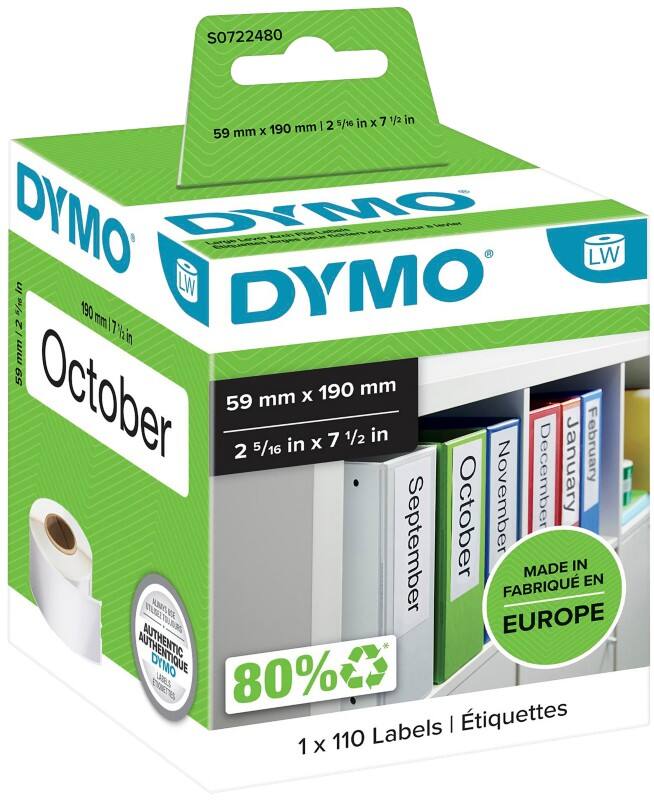 DYMO LW Spine Label Authentic 99019 18433 Adhesive Black on White 59 x 190 mm 110 Labels