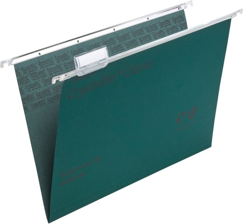 Rexel Crystalfile Classic Vertical Suspension File 78046 Foolscap V Base 15 mm 230 gsm Green 100% Recycled Manilla Pack of 50
