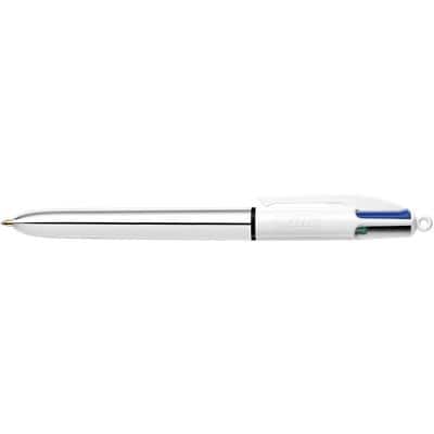 BIC 4 Colours Shine Silver Ballpoint Pen Black, Blue, Green, Red Medium 0.4 mm Refillable