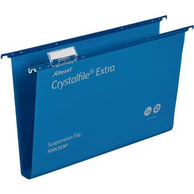 Rexel Crystalfile Heavy Duty Vertical Suspension File 70633 Foolscap U Base 30 mm Blue Polypropylene Pack of 25