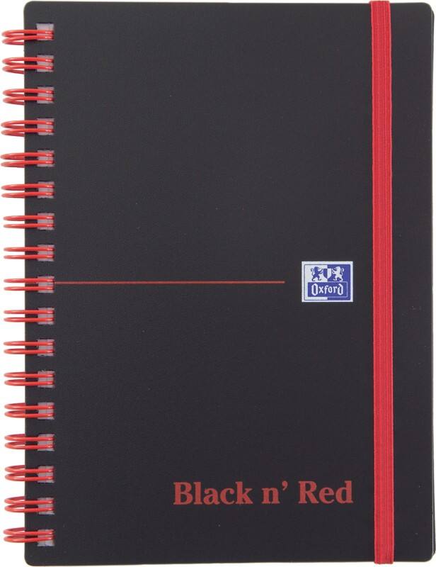 OXFORD Notebook Black n' Red A6 Ruled Spiral Bound PP (Polypropylene) Hardback Black, Red Perforated 140 Pages 70 Sheets