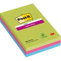 Post-it Super Sticky Large  Notes 101 x 152 mm Assorted Colours Rectangular Ruled 3 Pads of 90 Sheets