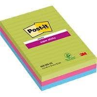 Post-it Super Sticky Large  Notes 101 x 152 mm Assorted Colours Rectangular Ruled 3 Pads of 90 Sheets
