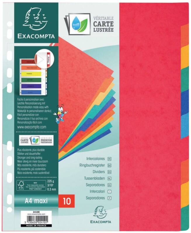 Exacompta Blank Blank Dividers A4+ Assorted 10 Part Cardboard 11 Holes 3108Z