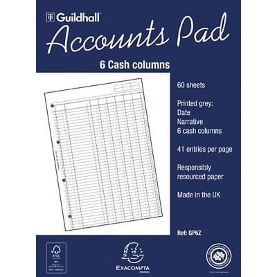Guildhall Account Book GP6Z A4 6 Cash Columns 60 Pages 30 Sheets