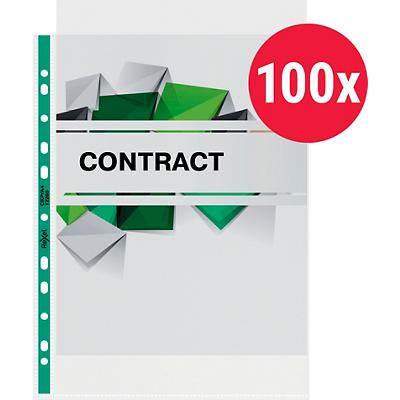 Rexel Copy King Punched Pockets A4 With Green Spine Glass Clear Transparent 90 microns Polypropylene Up 11 Holes 12265 Pack of 100
