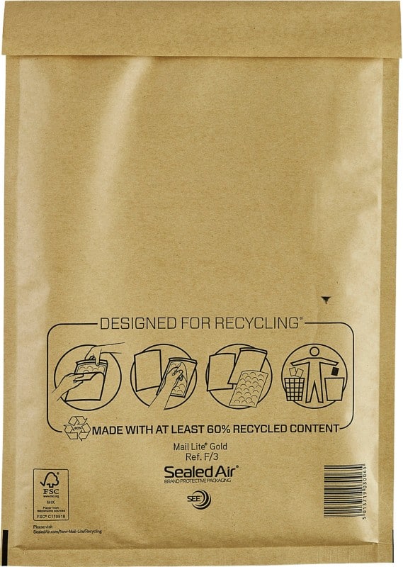 Mail Lite Mailing Bag F/3 Gold Plain 220 (W) x 330 (H) mm Peel and Seal 79 gsm Pack of 50