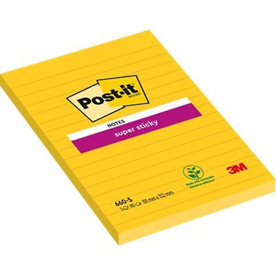 Post-it Super Sticky Notes 101 x 152 mm Yellow Rectangular Ruled 6 Pads of 75 Sheets