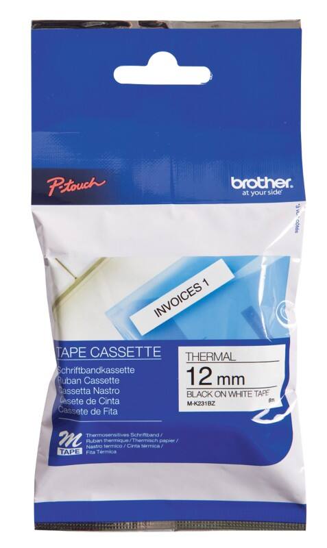 Brother M-K231 Authentic Label Tape Self Adhesive Black Print on White 12 mm  x 8m