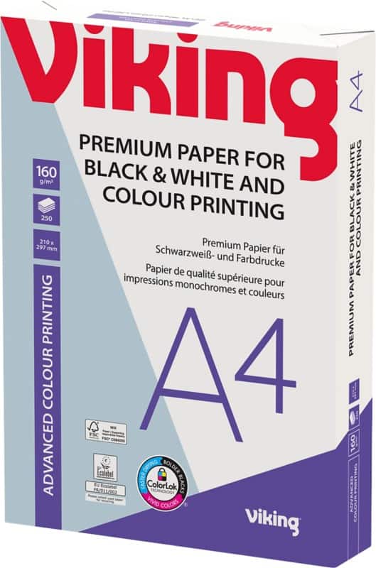 Viking Advanced Colour Printing A4 Printer Paper 160 gsm Smooth White 250 Sheets