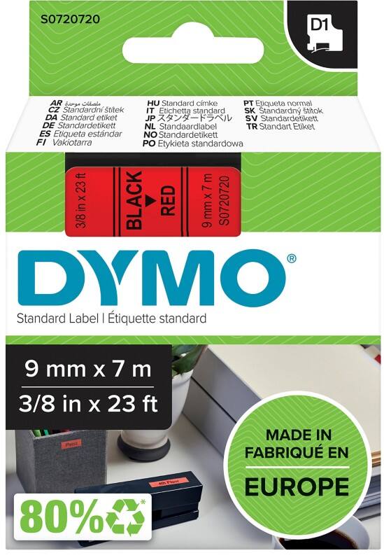 DYMO D1 Labelling Tape Authentic 40917 S0720720 Adhesive Black on Red 9 mm x 7 m