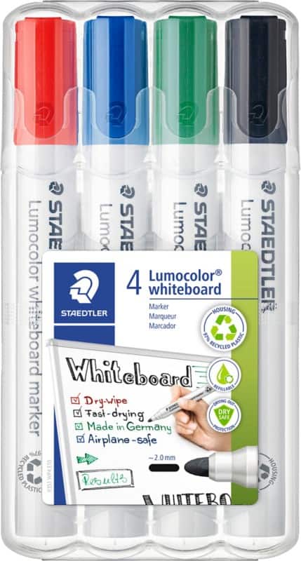 STAEDTLER Lumocolor 351 Whiteboard Marker Assorted Medium Bullet  - 2 mm Pack of 4