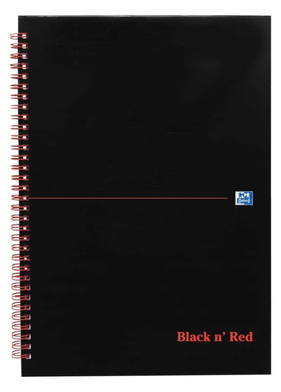 OXFORD Notebook Black n' Red A5 Ruled Spiral Bound Cardboard Hardback Black, Red Perforated 140 Pages 70 Sheets