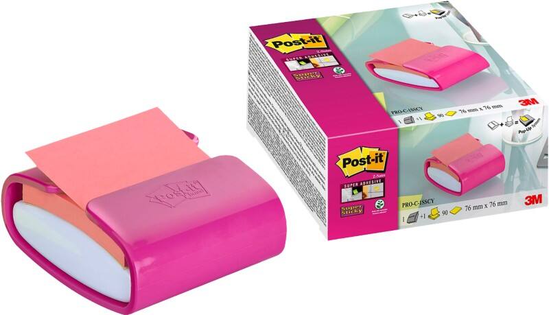 Post-it Z-Notes Dispenser PRO Fushi Colour with Super Sticky Z-Notes Pink 90 sheets