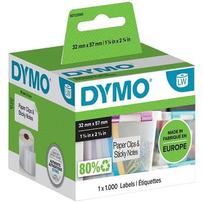 DYMO LW Multipurpose Label Authentic 11354 2027786 Adhesive Black on White 32 x 57 mm 1000 Labels