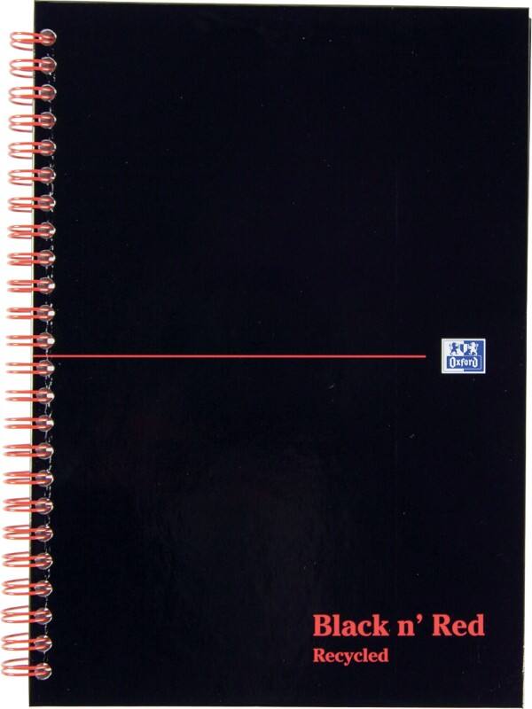 OXFORD Notebook Black n&#039; Red A5 Ruled Spiral Bound Cardboard Hardback Black, Red Perforated 140 Pages 70 Sheets