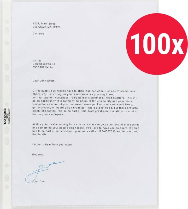 DURABLE Premium Punched Pockets  A4 Clear Transparent 80 Microns PP (Polypropylene) Top Opening 11 Holes 2676-19 Pack of 100