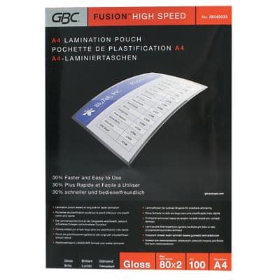 GBC HighSpeed Laminating Pouches A4 Glossy 80 microns (2 x 80) Transparent 100 Pieces