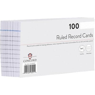 Concord Record Cards Ruled White 127 x 76 mm 100 Sheets