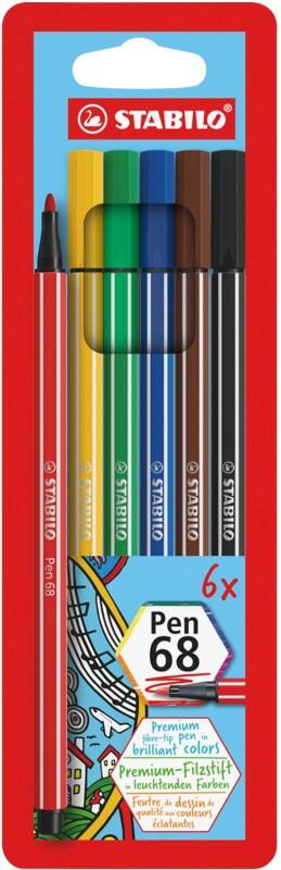 STABILO Pen 68 Felt Tip Pen 1.0 mm Medium Assorted 6806/PL Pack of 6