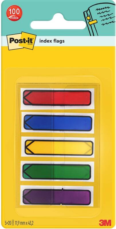 Post-it Index Flags Assorted Plain Special format 5 Packs of 20 Strips