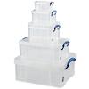 Really Useful Box Plastic Storage Set 1.1 / 0.7 / 1.6 / 3 / 9 and 18 Litre Pack of 5