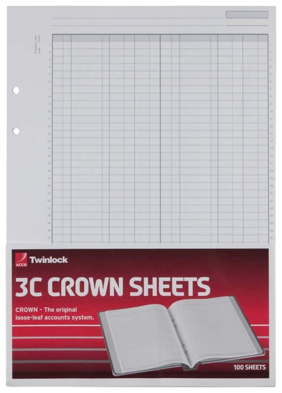 Rexel Twinlock Crown 3C Refill Sheets 75843 Double Cash Ledger 23 x 32.4 cm White 100 Sheets