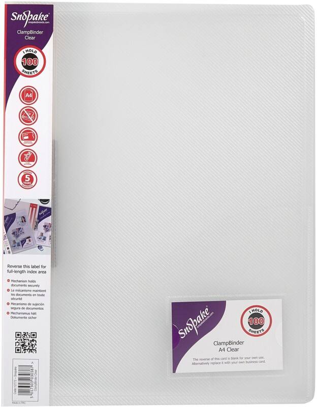 Snopake Clamp Binder Polypropylene A4 Transparent