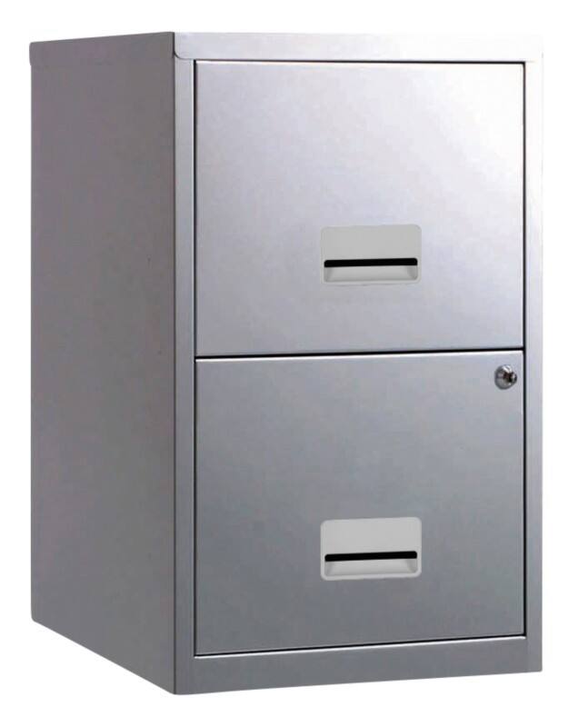Pierre Henry Maxi Steel Filing Cabinet with 2 Lockable Drawers 400 x 400 x 660 mm Silver