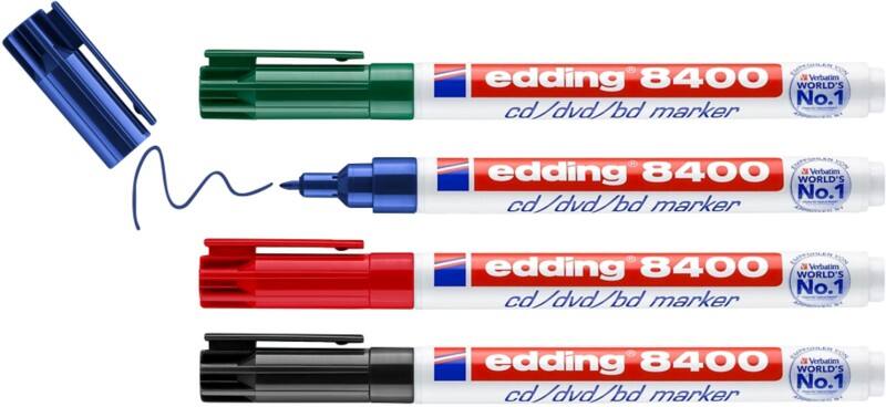 edding 8400 CD/DVD Marker Extra Fine Bullet 0.5 - 1 mm Assorted Non Refillable Water-Resistant Pack of 4