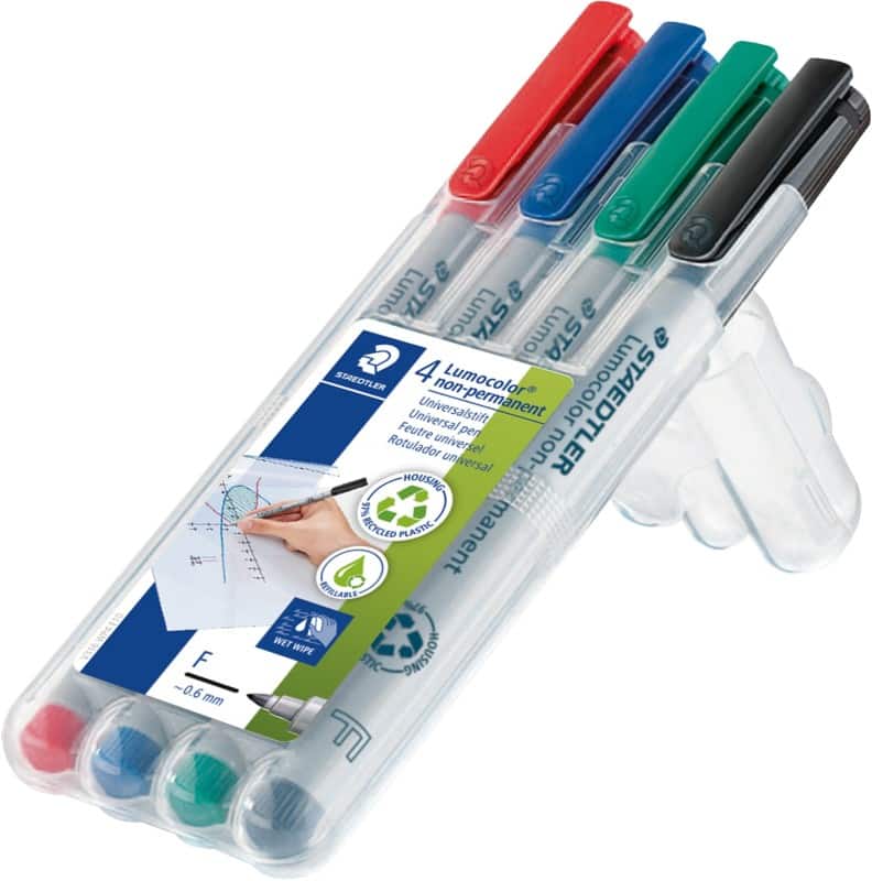 STAEDTLER Lumocolor 316 OHP Marker Fine Bullet 0.6 mm Assorted Refillable Pack of 4