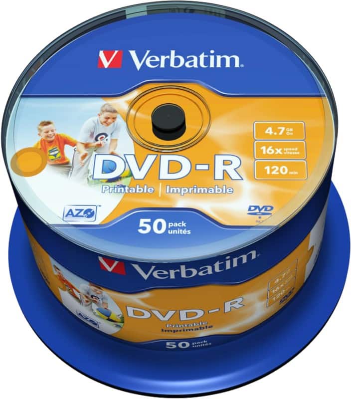 Verbatim DVD-R 16x 4.7 GB Printable Spindle Pack of 50