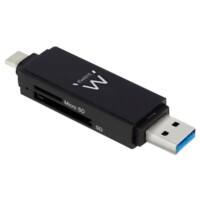 ewent EW1075 1 x USB 3.1 C Male to 1 x USB 3.1 A Male Card Reader Black