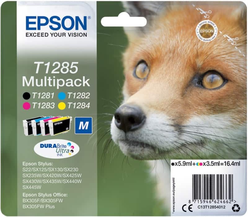 Epson T1285 Original Ink Cartridge C13T12854012 Black& 3 Colours Multipack Pack of 4
