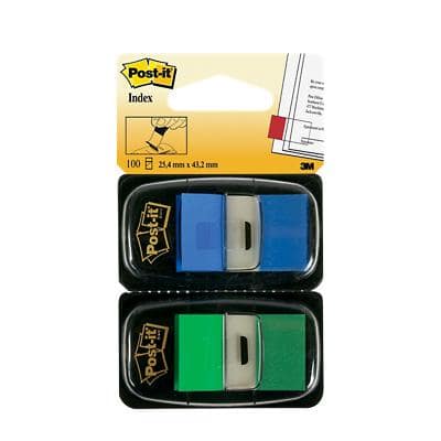 Post-it Index Flags 1680 Blue, Green Plain Not perforated Special format 2 Packs of 50 Strips