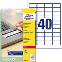 Avery NoPeel Permanent Labels Self Adhesive 45.7 x 25.4 mm White Rectangular 20 Sheets of 40 Labels