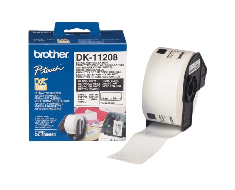 Brother QL Labels DK-11208 Adhesive White 38 x 90 mm 400 Labels