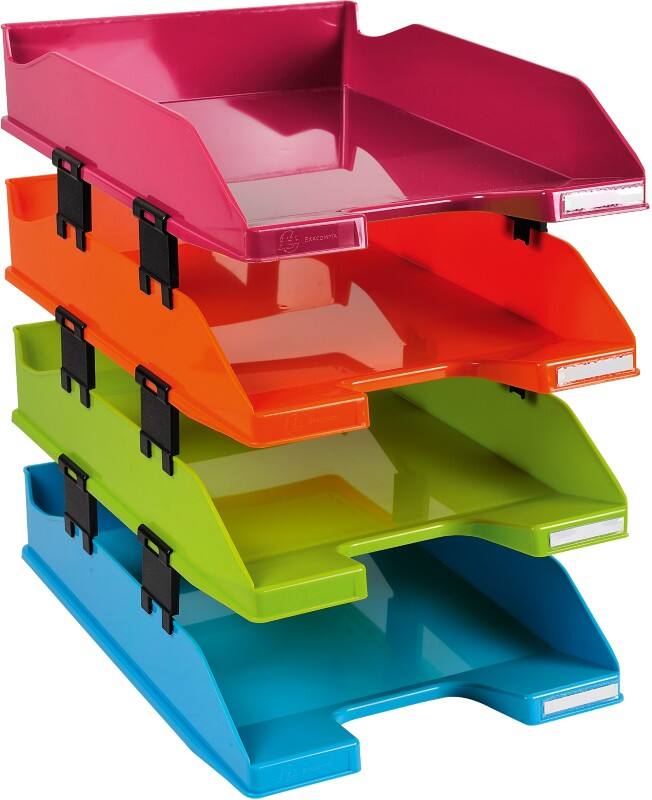Exacompta Letter Tray PS (Polystyrene) Stackable A4+ Assorted Pack of 4