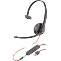Plantronics 3215 Wired Headset Over the Head With Noise Cancellation USB Type A With Microphone Black