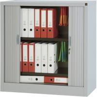 Realspace Tambour Cupboard Lockable with 2 Shelves Metal Medium High 1000 x 450 x 1000mm Silver