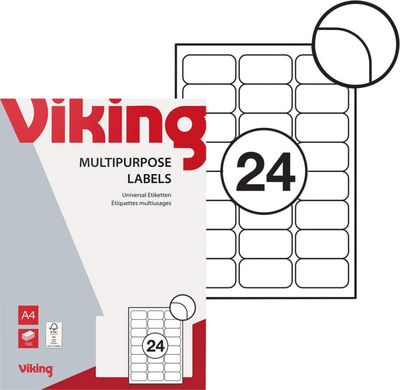 Viking Multipurpose Labels Self Adhesive 64 x 33.9 mm White 100 Sheets of 24 Labels